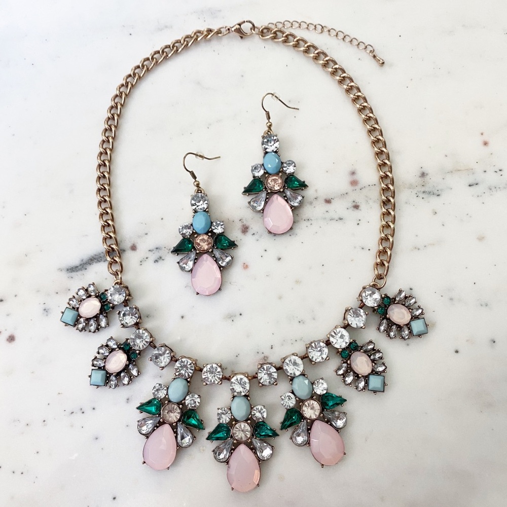 "Elise" Necklace || Pink & Clear Crystal Statement - Picture 9 of 13